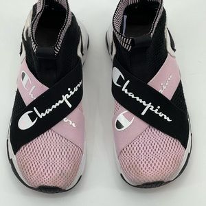 CHAMPION SHOES  KIDS SIZE 5 Y, GOOD PREOWNED CONDITION, PINK BLACK AND W…